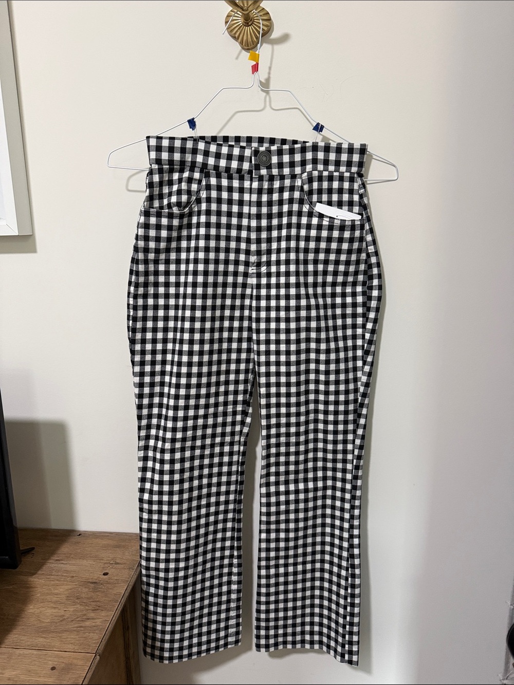 Free People Black & White Gingham Cropped Pants